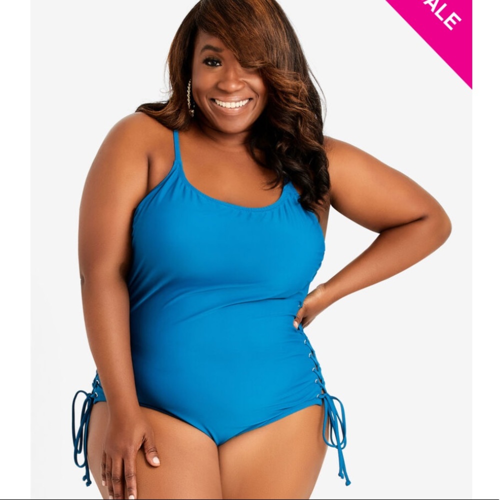 Ashley Stewart Sun & Sea Lace Up One Piece- Nwt